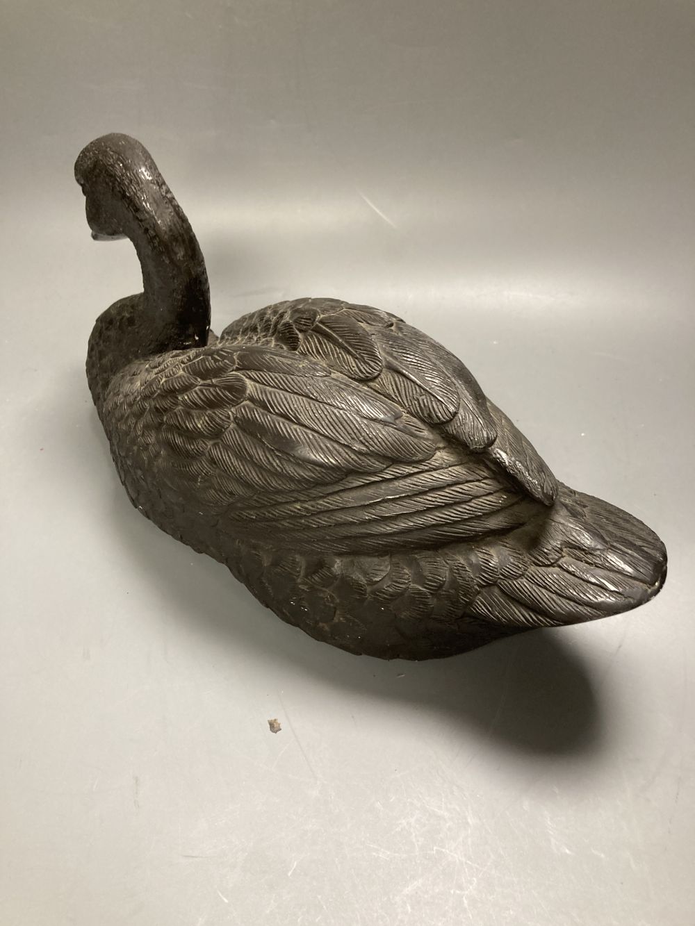 A bronze duck, width 38cm